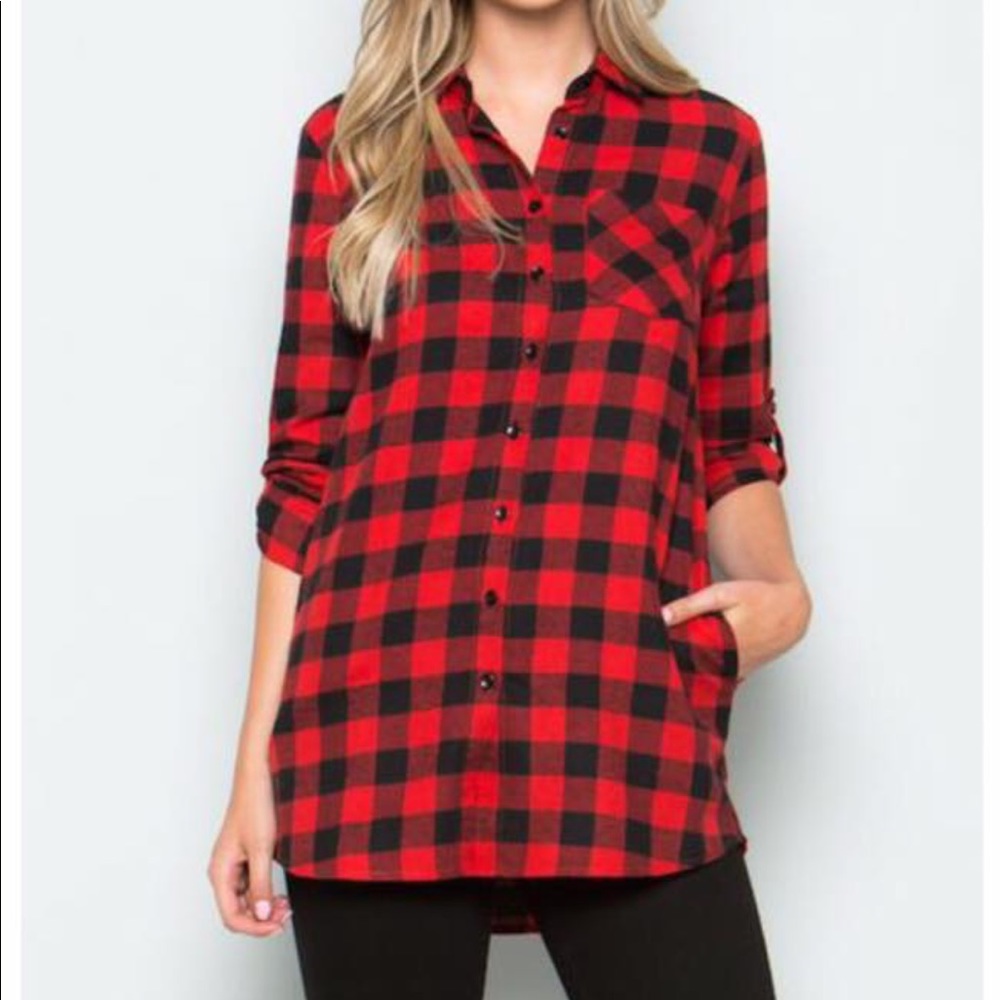 Buffalo plaid flannel shirt with pockets